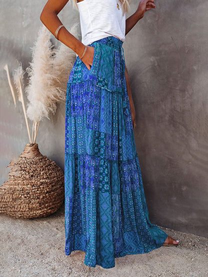 New Bohemian style skirt European and American loose casual high waist long skirt