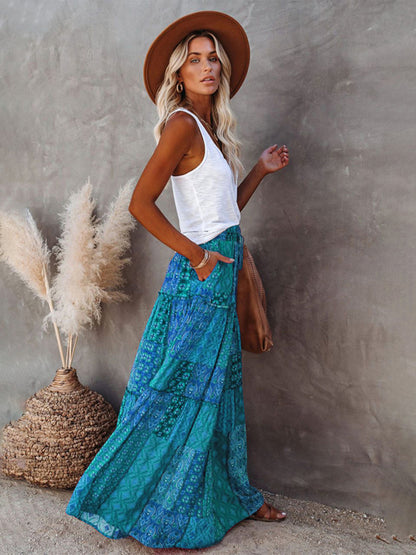 New Bohemian style skirt European and American loose casual high waist long skirt