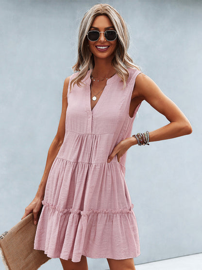 Women's Solid Color V-Neck Sleeveless Dress