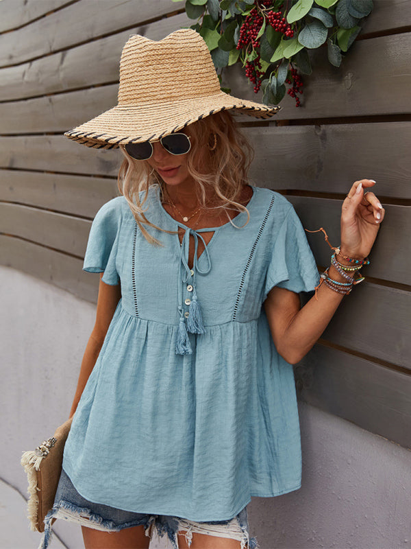 Women's Woven Casual Fashion Short Sleeve Shirt