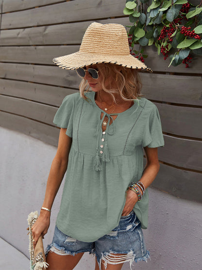 Women's Woven Casual Fashion Short Sleeve Shirt