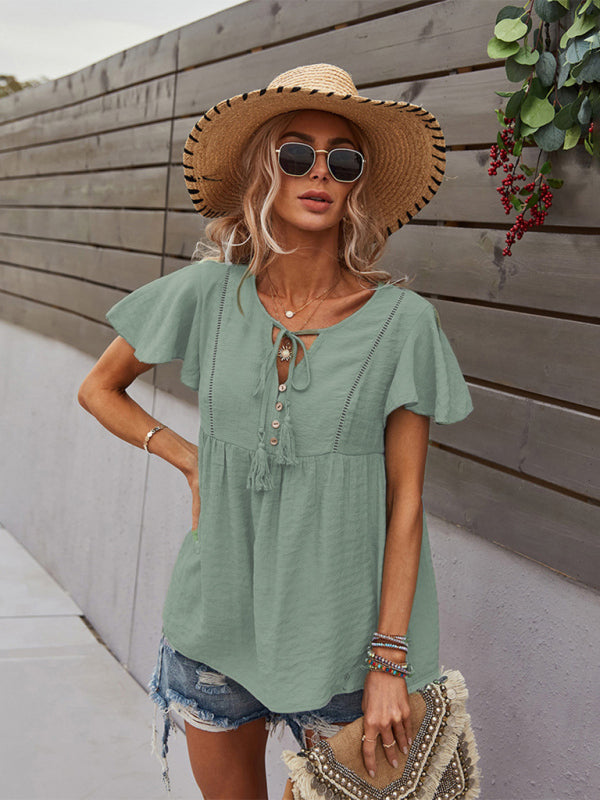 Women's Woven Casual Fashion Short Sleeve Shirt