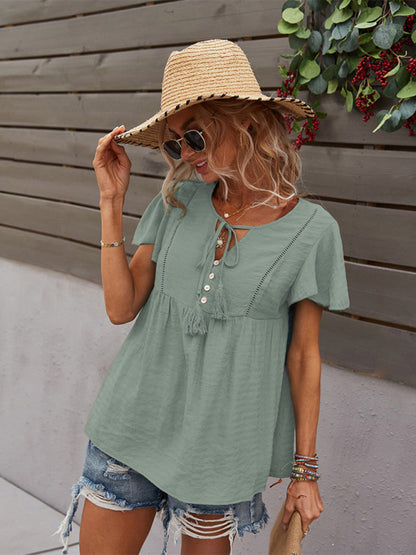 Women's Woven Casual Fashion Short Sleeve Shirt