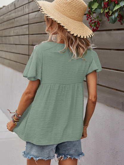 Women's Woven Casual Fashion Short Sleeve Shirt