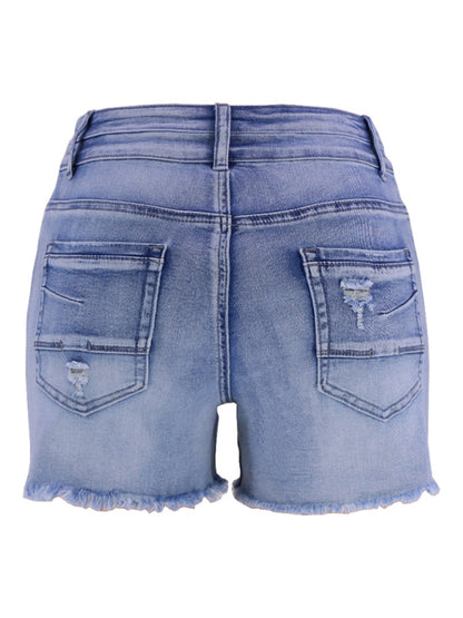 Women's High Waist Two Button Fashion Ripped Denim Shorts