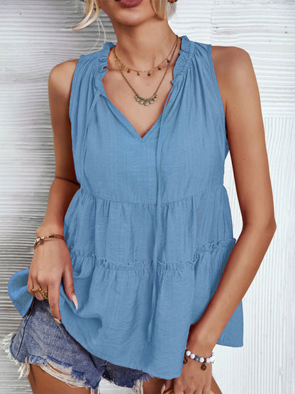 Women's Woven V-Neck Stitching A-Shape Vest