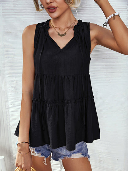 Women's Woven V-Neck Stitching A-Shape Vest