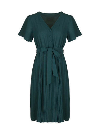 Women's Solid Color Pleated French Elegant Dress