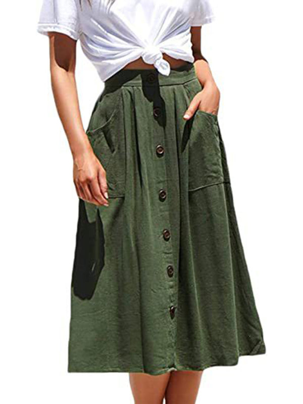 Women's Casual Button High Waist Skirt