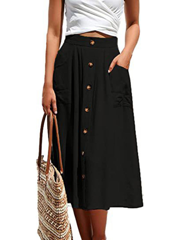 Women's Casual Button High Waist Skirt