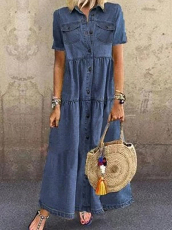 Women's long multi-button distressed dress