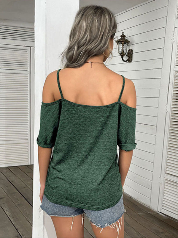 Women's solid color strapless one-shoulder t-shirt for women