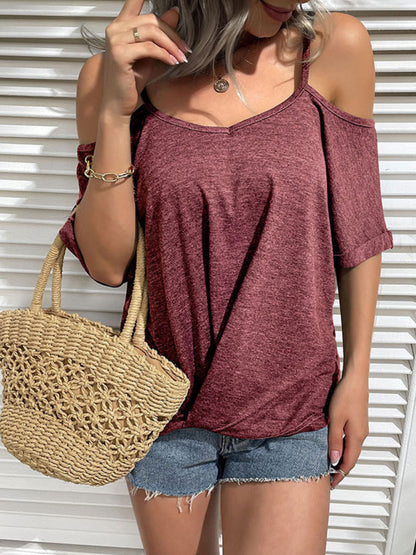 Women's solid color strapless one-shoulder t-shirt for women