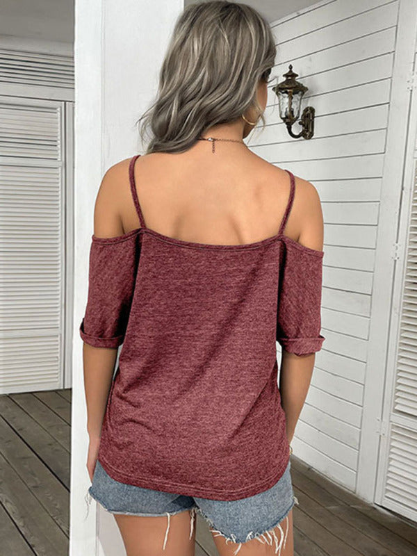 Women's solid color strapless one-shoulder t-shirt for women