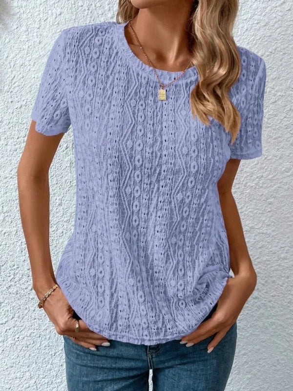 Women's Comfortable Fresh Sweet Round Neck Hollow Short Sleeve T-Shirt