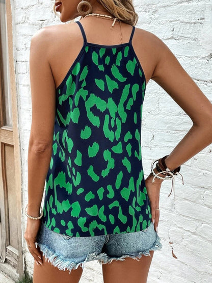 Women's V-neck leopard print stitching solid color camisole top