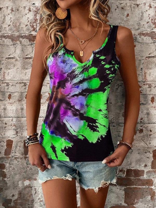 Women's Printed Painted V-Neck Open Vest Top