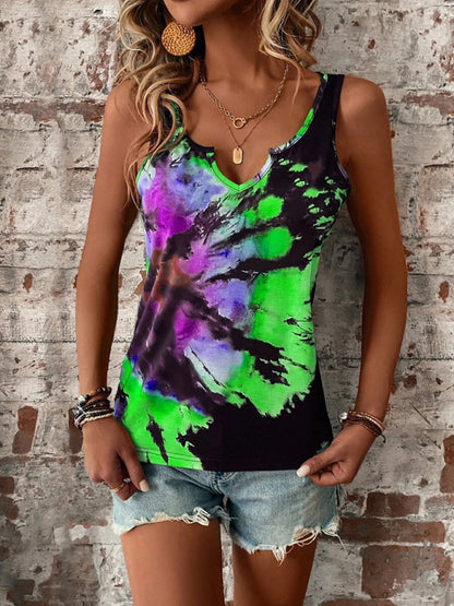 Women's Printed Painted V-Neck Open Vest Top