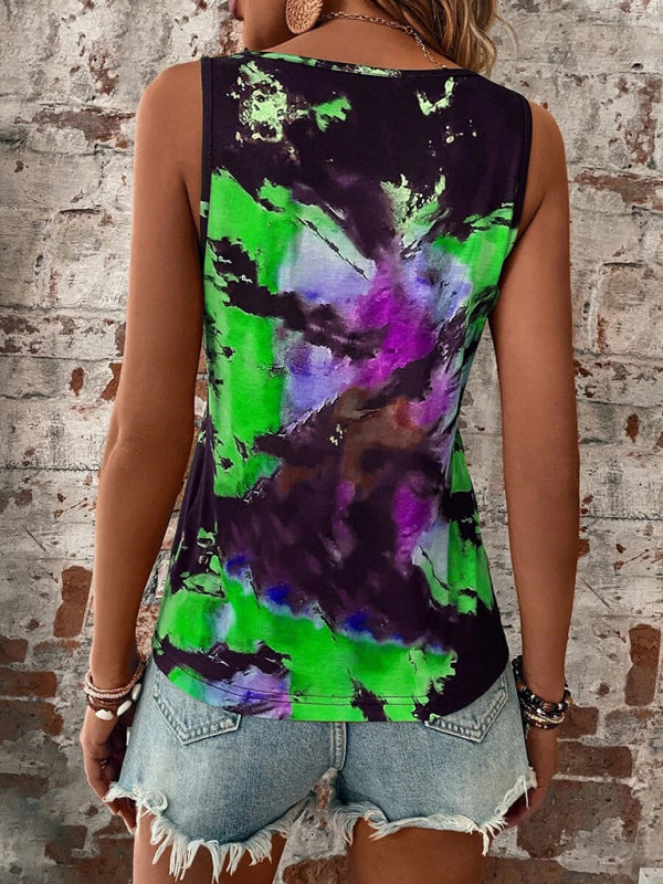 Women's Printed Painted V-Neck Open Vest Top