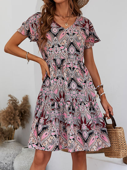 Women's Woven V Neck Loose Paisley Print Dress