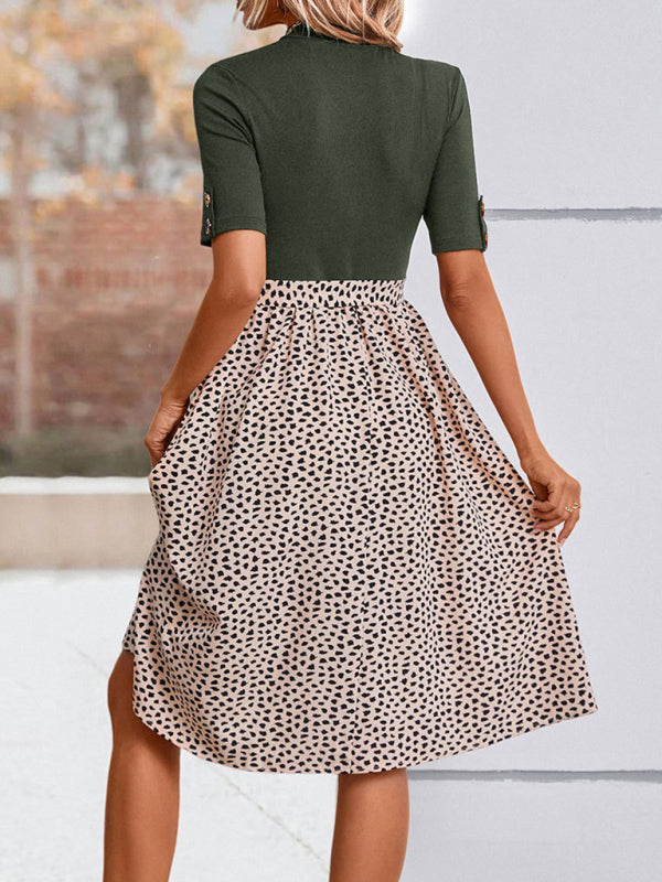 New Ladies Half High Neck Leopard Print Dress