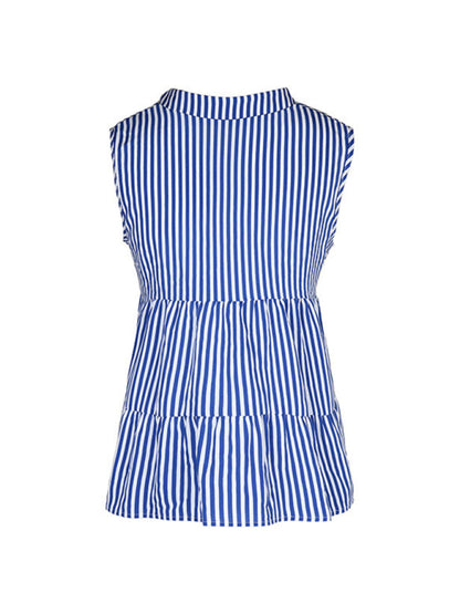 Summer new fashion tops sleeveless v-neck striped shirt