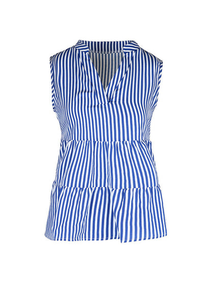 Summer new fashion tops sleeveless v-neck striped shirt