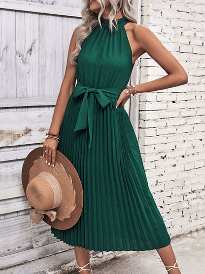 Summer new fashion solid color halter neck dress minimalist style