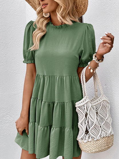 women's multilayer pleated loose puff sleeve dress