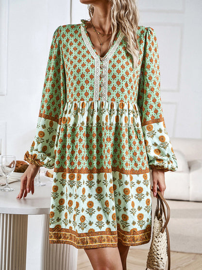 Holiday Loose Positioning Print Casual Bohemian Midi Dress