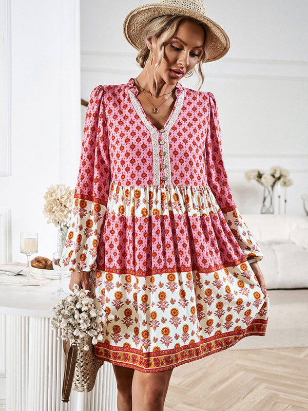 Holiday Loose Positioning Print Casual Bohemian Midi Dress