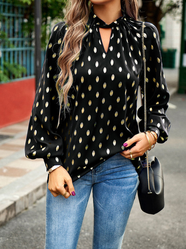 Gold Dot Print Temperament commuting polka dot blouse