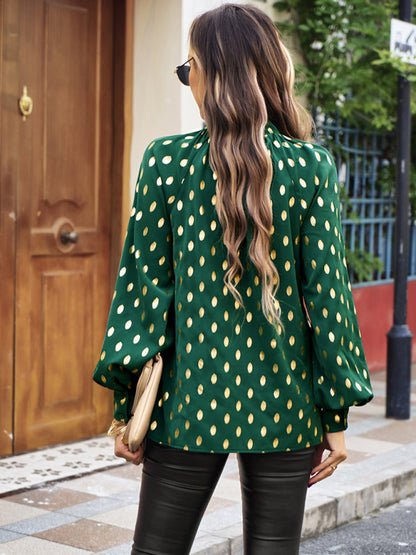 Gold Dot Print Temperament commuting polka dot blouse