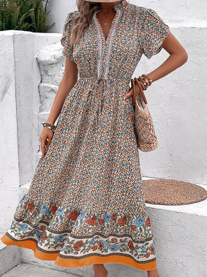 New fashion ethnic style V-neck floral dress