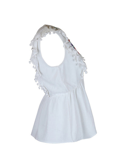 Women's Sleeveless Embroidered White Shirt