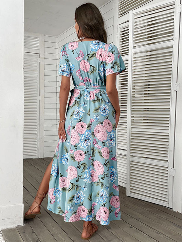 Floral Print Wrap Maxi Vacation Dress