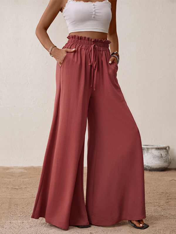 New fashion big horn solid color wide-leg pants