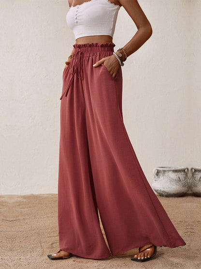 New fashion big horn solid color wide-leg pants