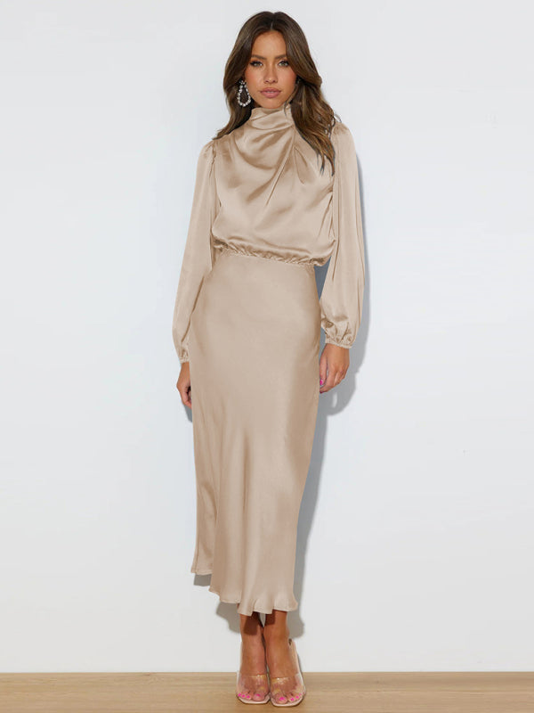 Elegant elegant women's satin long sleeve loose dress