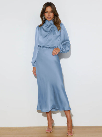 Elegant elegant women's satin long sleeve loose dress