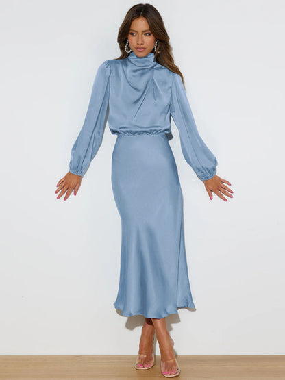 Elegant elegant women's satin long sleeve loose dress