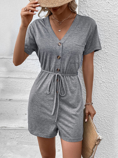 New casual elegant solid color v-neck jumpsuit