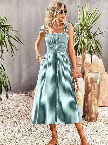 New striped temperament elegant suspender dress