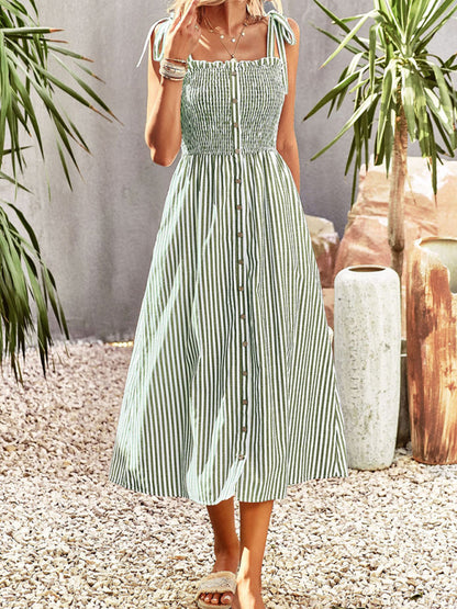 New striped temperament elegant suspender dress