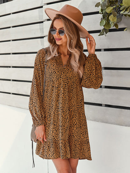 New Leopard Print Long Sleeve Casual Holiday Dress