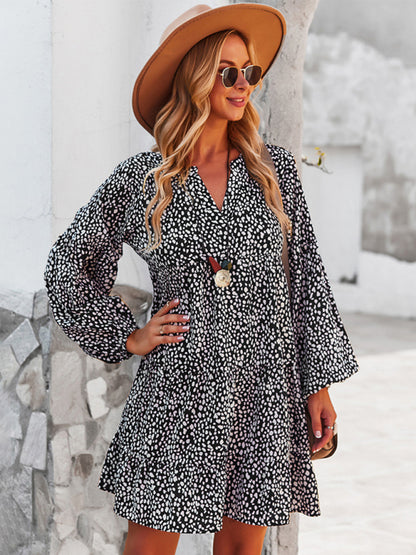 New Leopard Print Long Sleeve Casual Holiday Dress