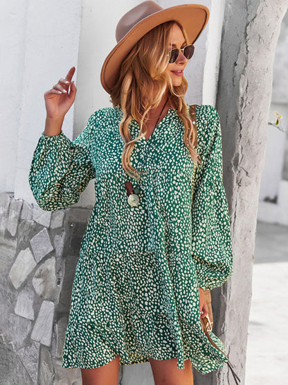 New Leopard Print Long Sleeve Casual Holiday Dress