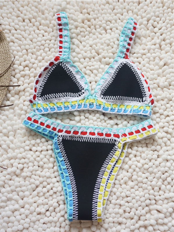 New Black Gold Bikini Handwoven Colorful One-Piece Swimsuit