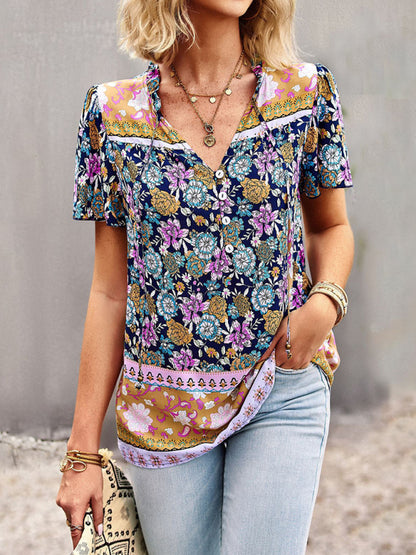 Boho Floral Print Summer Women's Shirt