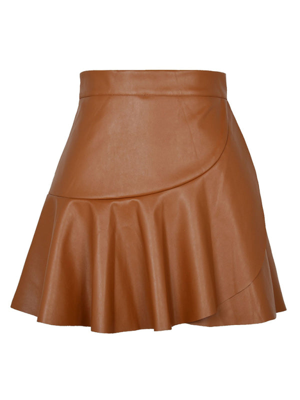 High Waist Ruffle Irregular Sexy Babes PU Skirt